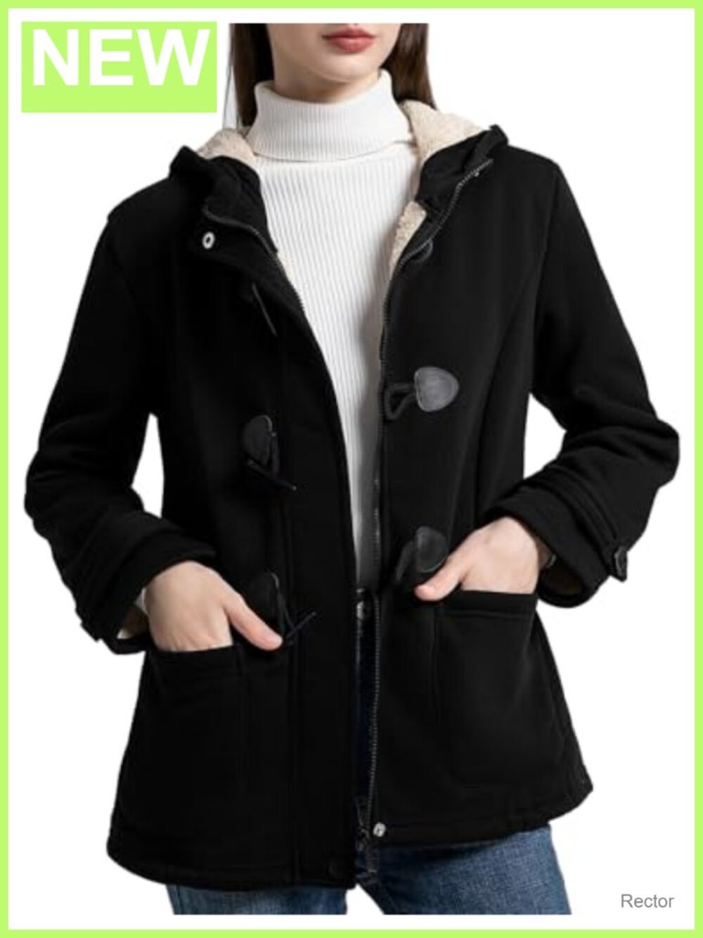 Sherpa Lined Fleece Hoodie Jacket Toggle Duffle Coat Women
